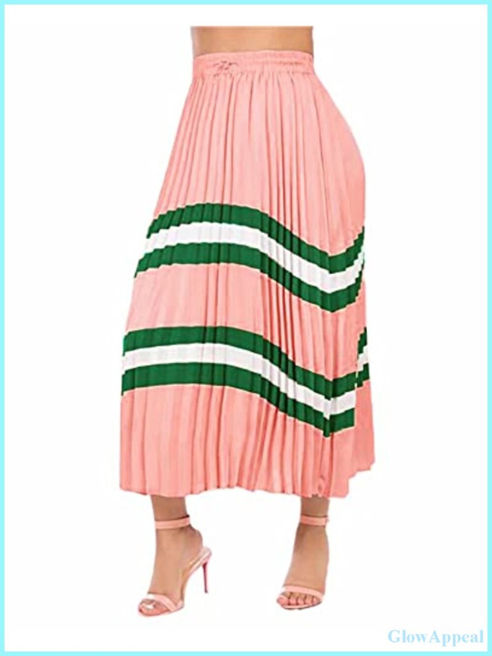 Pleated A-Line Midi Skirt High Waist Flowy Party Casual